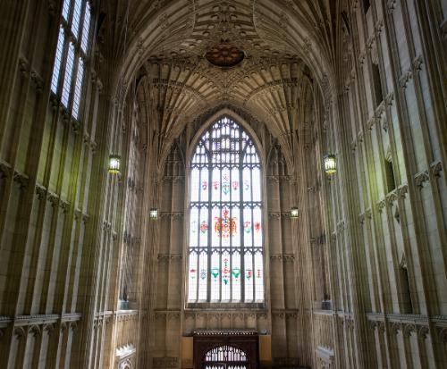 Stained glass photographed from the interior of the Wills Memorial Building